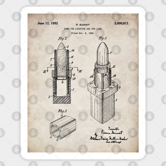 Lipstick Patent - Makeup Artist Beauty School Art - Antique Sticker by patentpress